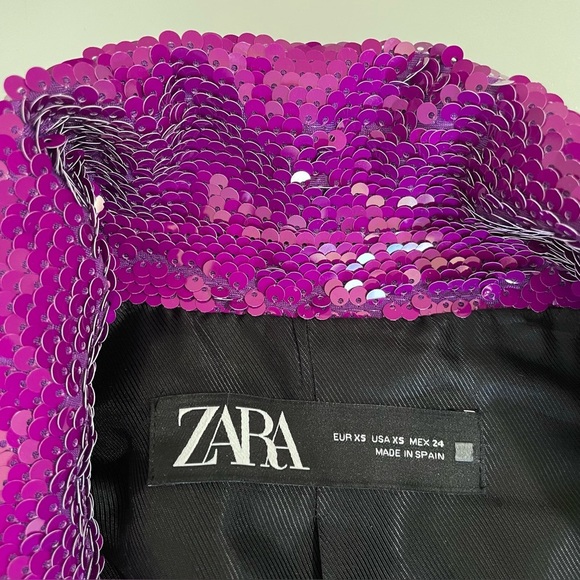 Zara Sequin Blazer Notch Lapel Oversized Jacket Purple Fuchsia XS - Picture 14 of 15